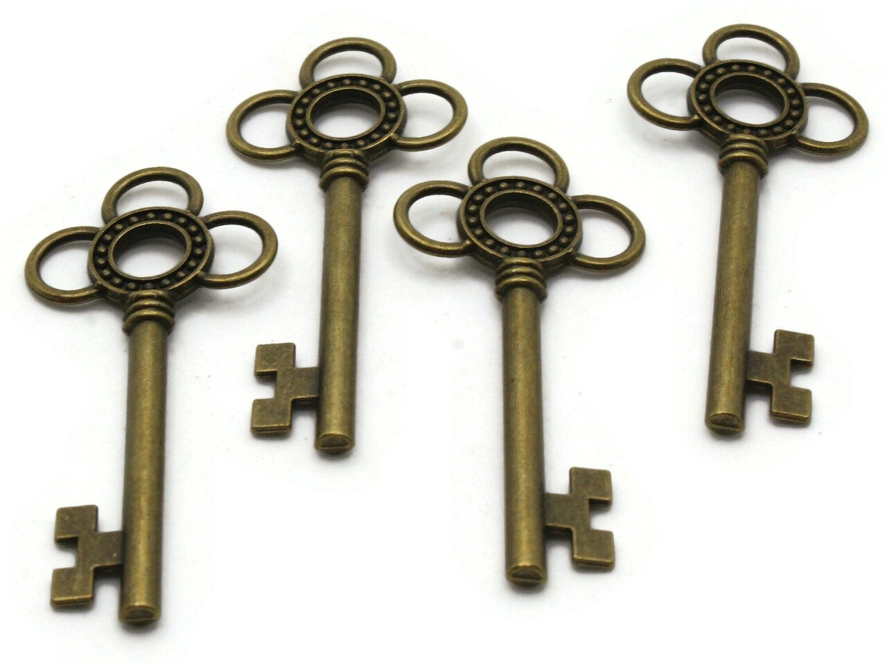 4 63mm Antique Bronze Three Loop Key Charms Metal Skeleton Keys